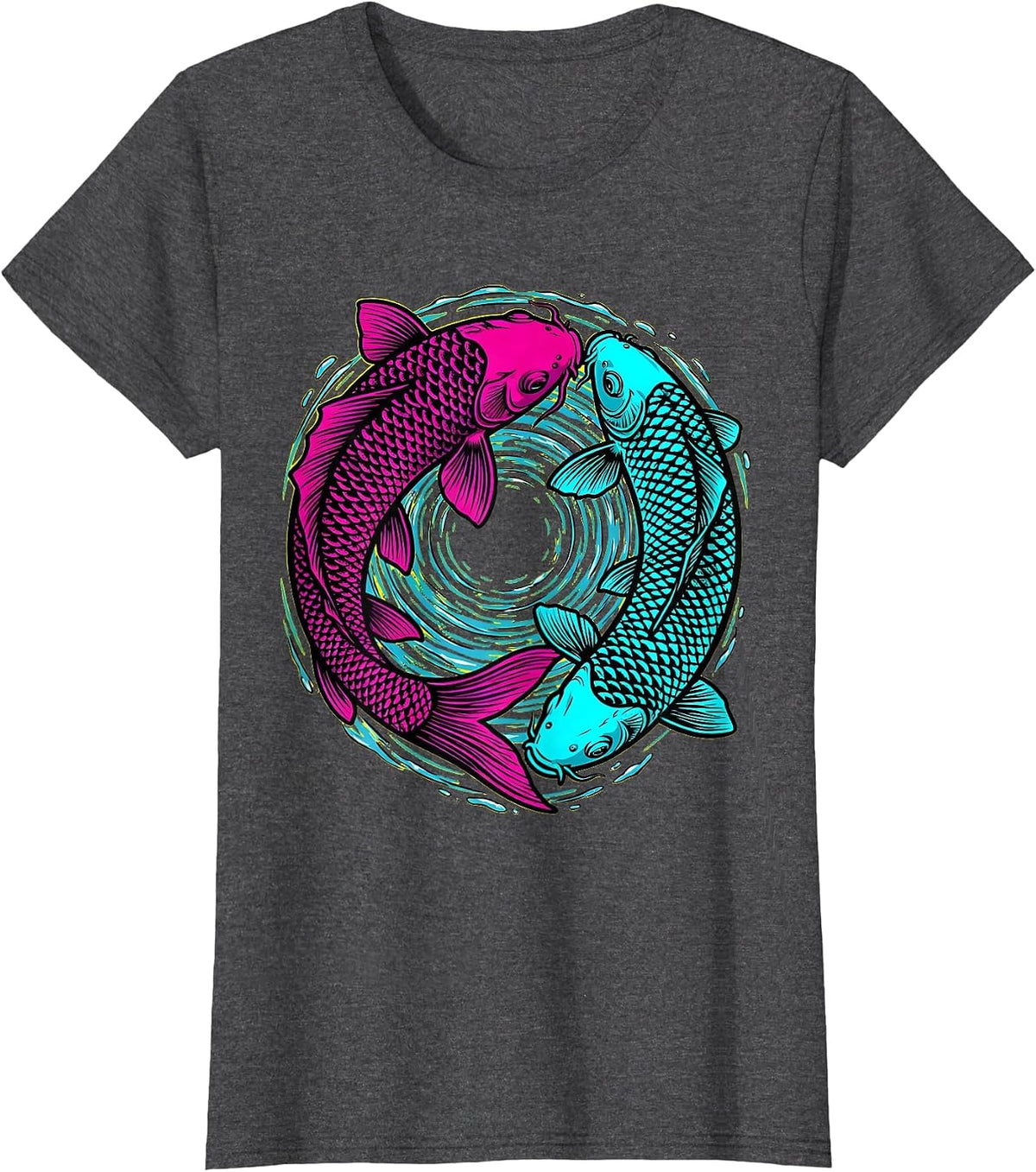 Women's Twin Day Matching Koi Fish Circling Design T-Shirt - Dark Heather Grey