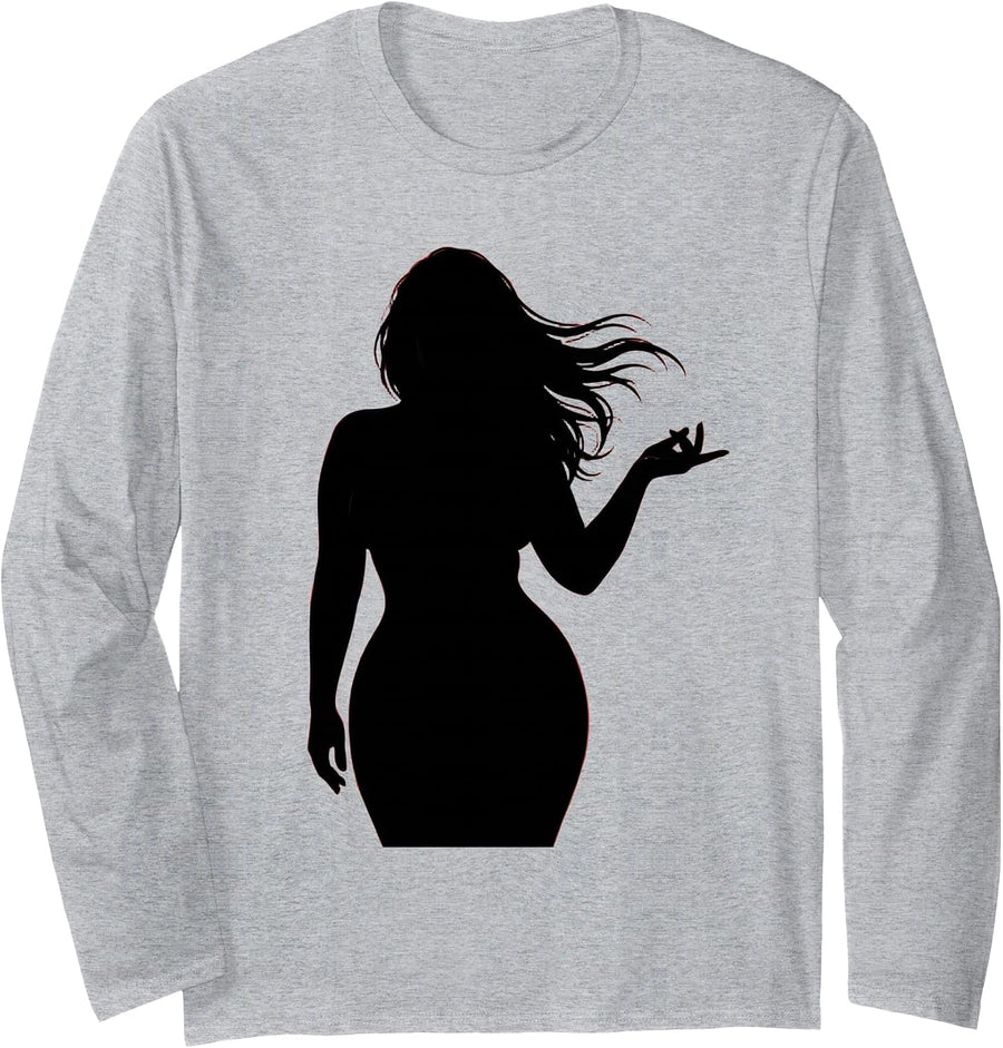 Seductive Finger Curl Illustration Graphic Long Sleeve T-Shirt - Adult Unisex Heather Grey