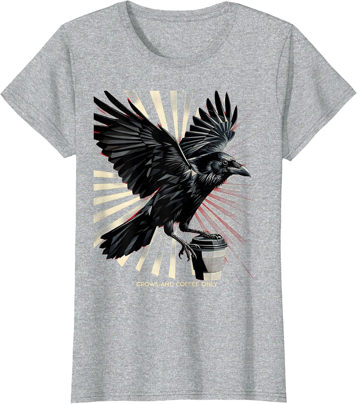 Women's Crows and Coffee Only Dark Bird Lover Design T-Shirt - Heather Grey