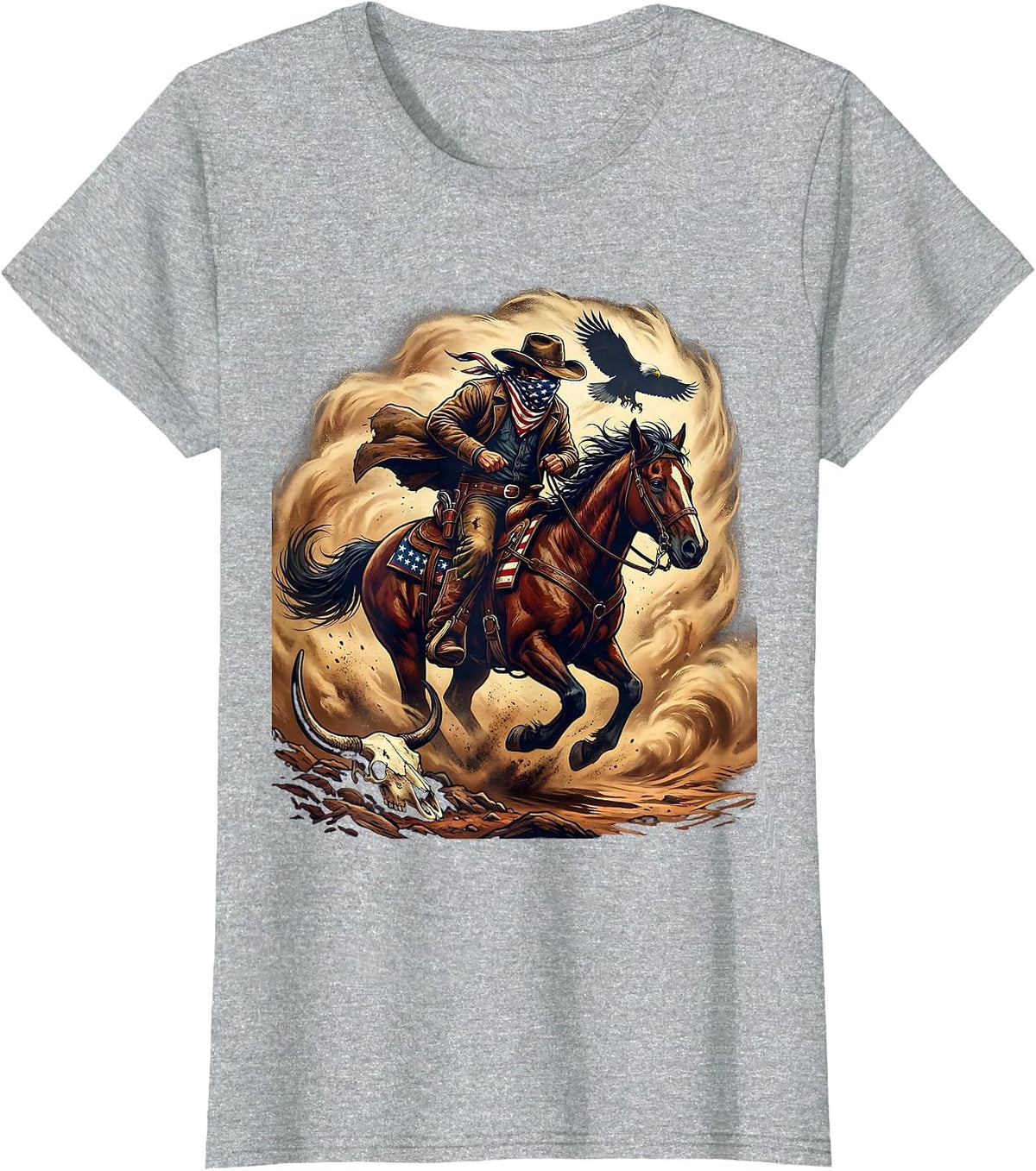 Cowboy Riding Through Sandstorm Graphic Tee T-Shirt - Heather Grey