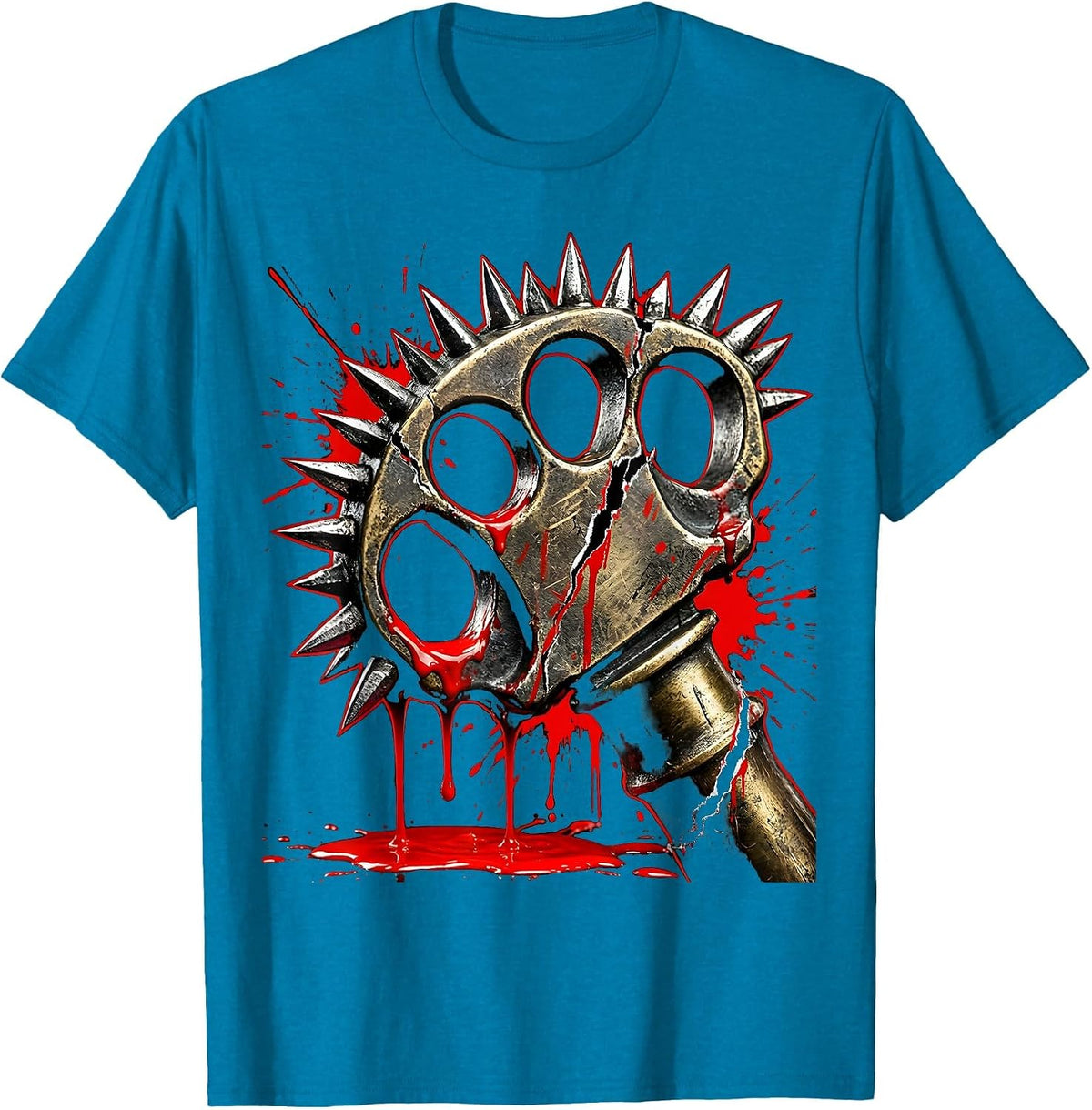 Spiked Knuckle Duster Dripping Paint Punk Art T-Shirt - Sapphire Blue