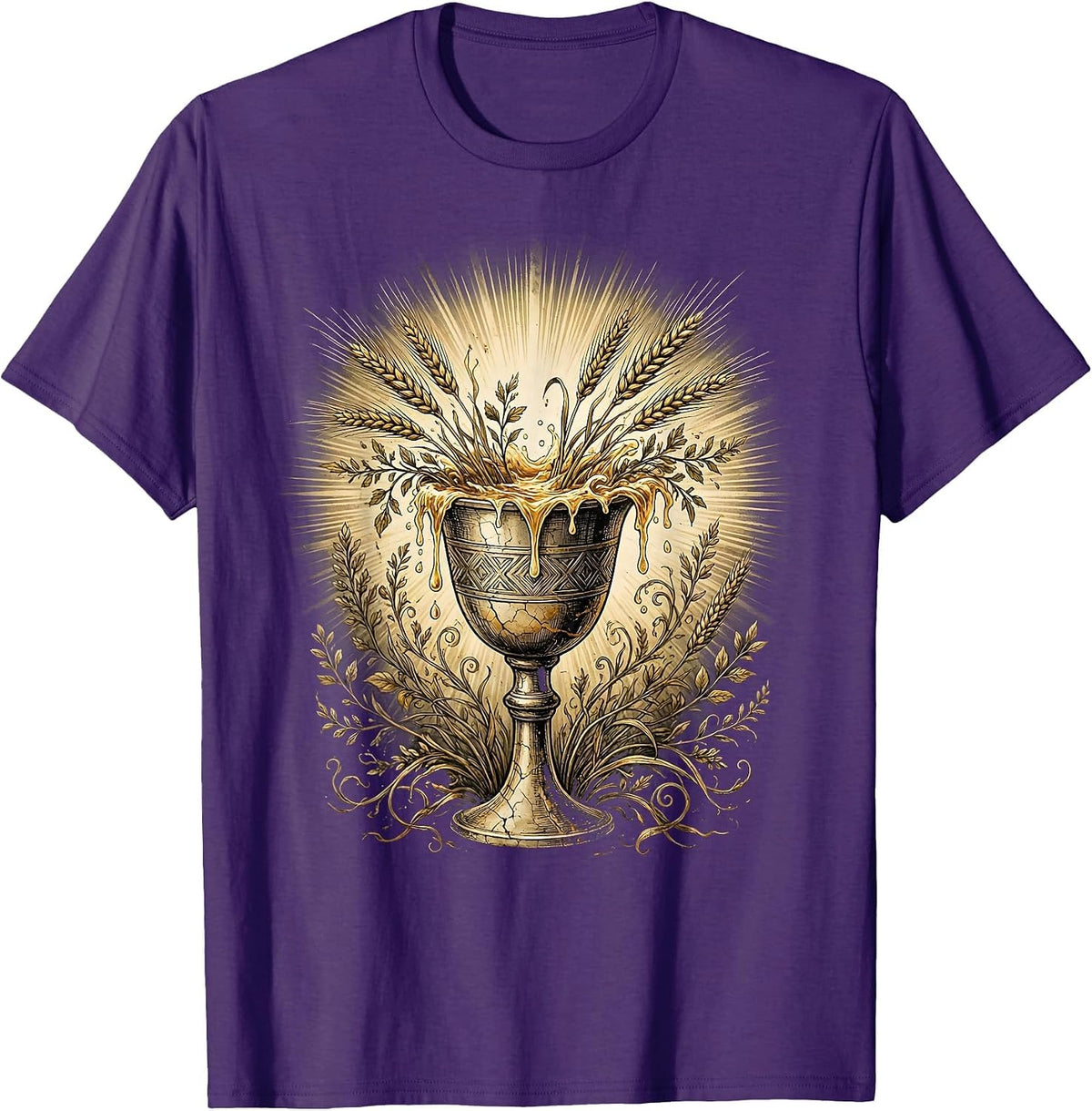 Overflowing Chalice Christian Faith Graphic T-Shirt - Purple