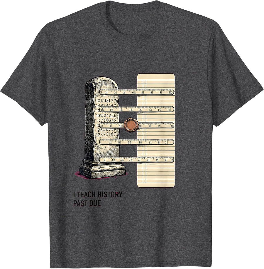 Men's I Teach History Past Due Funny History Teacher Classroom T-Shirt - Dark Heather Grey