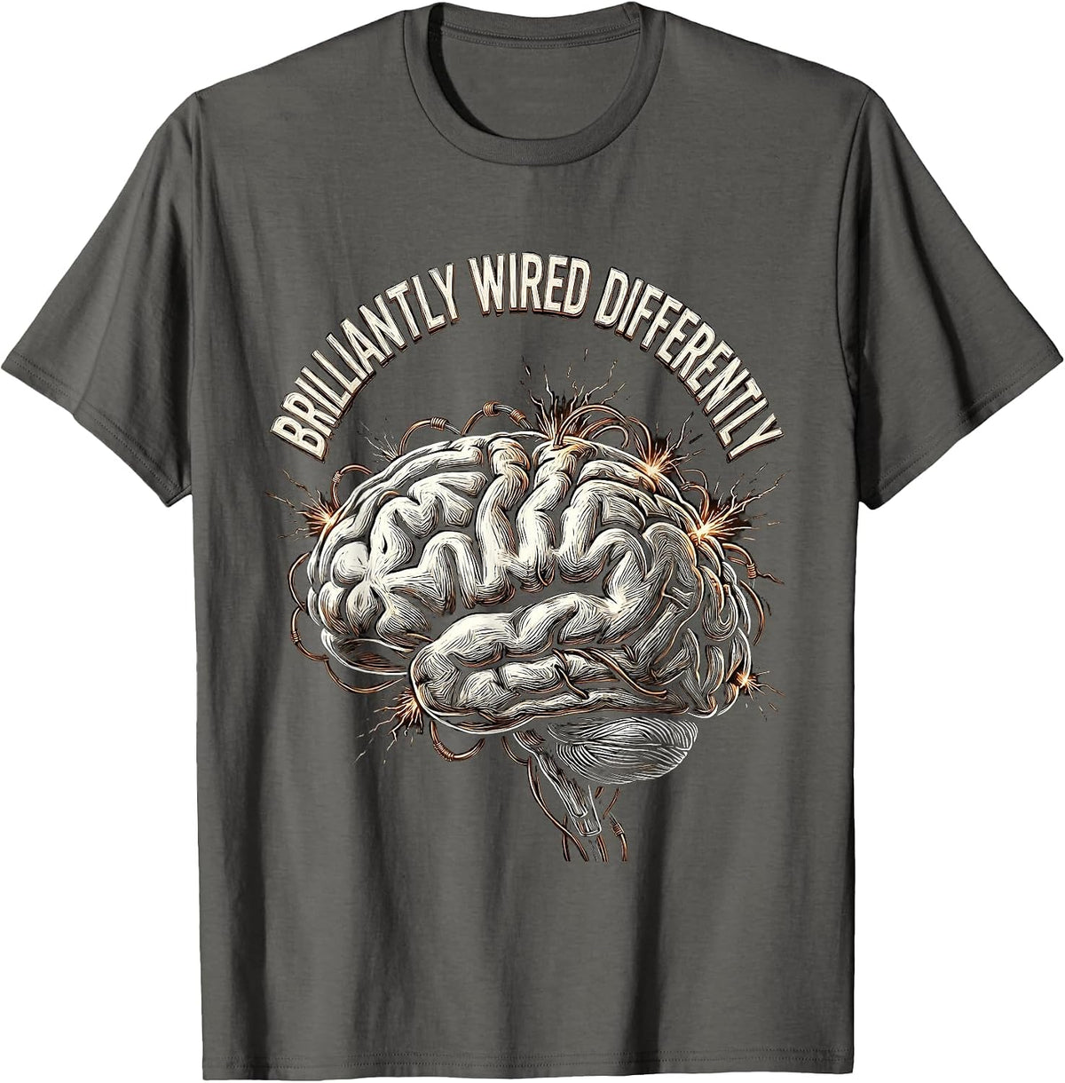 Brilliantly Wired Differently ADHD Design T-Shirt - Asphalt Grey