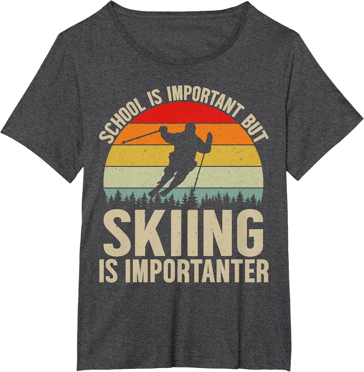 School is Important But Skiing is Importanter Funny Ski Boys T-Shirt - Dark Heather Grey