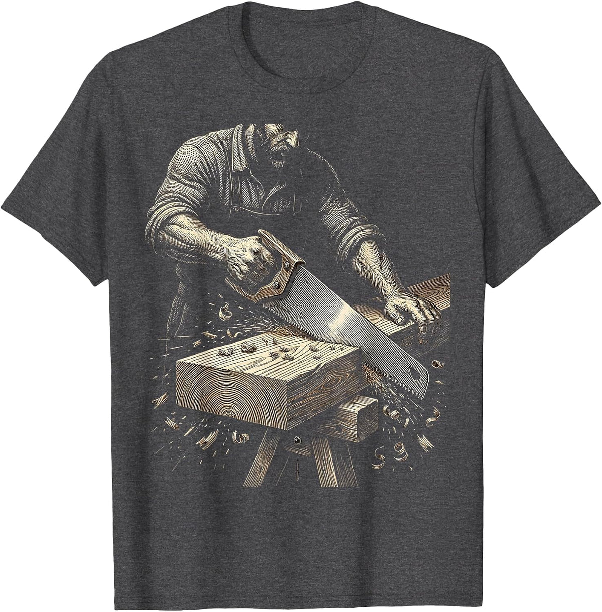 Carpenter Sawing Plank Blue Collar Graphic T-Shirt - Dark Heather Grey