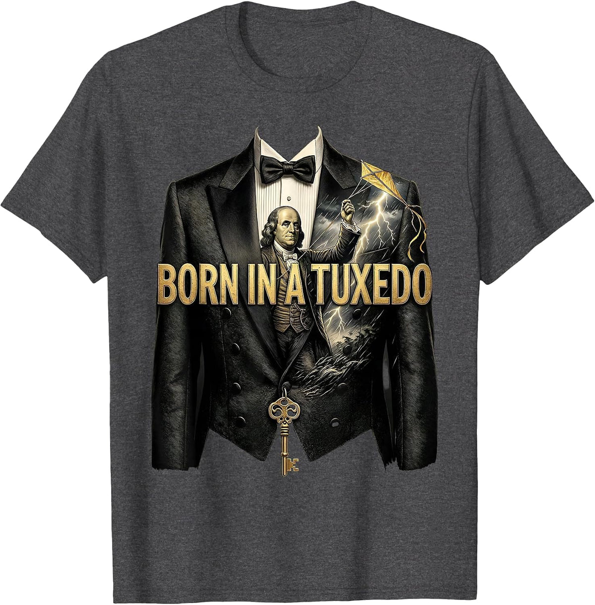Born in a Tuxedo Classy Formal Style Design T-Shirt - Dark Heather Grey