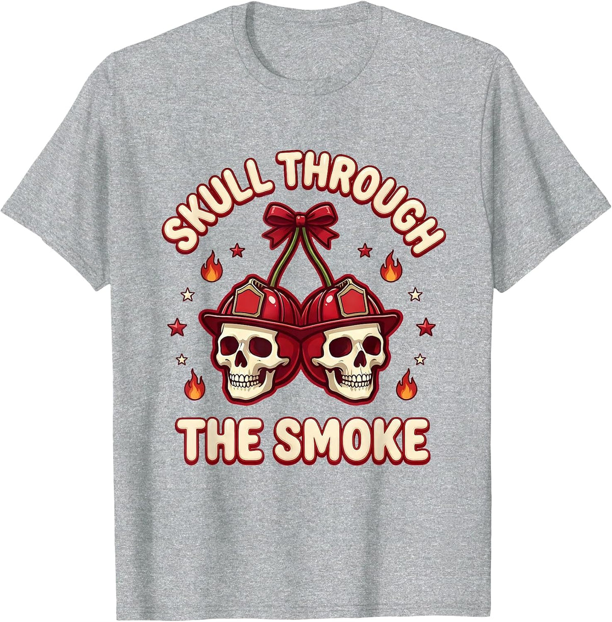 Men's Halloween Firefighter Skull Through the Smoke Design T-Shirt - Heather Grey