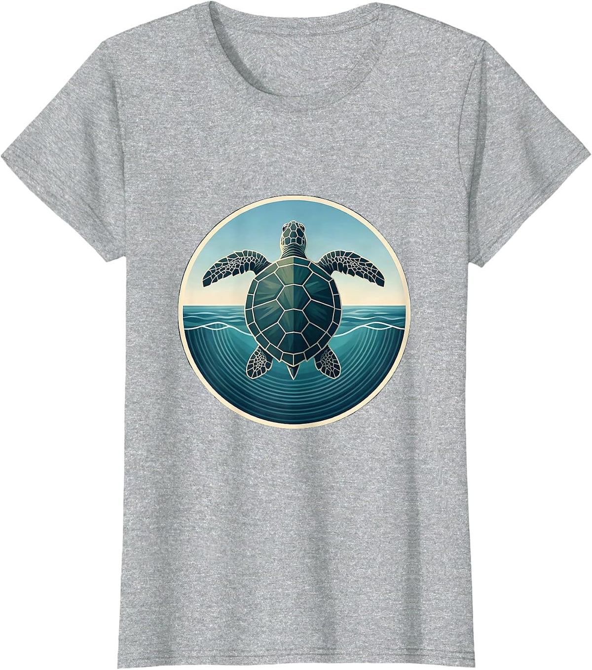 Women's Turtle Floating on Calm Ocean Surface Design T-Shirt - Heather Grey