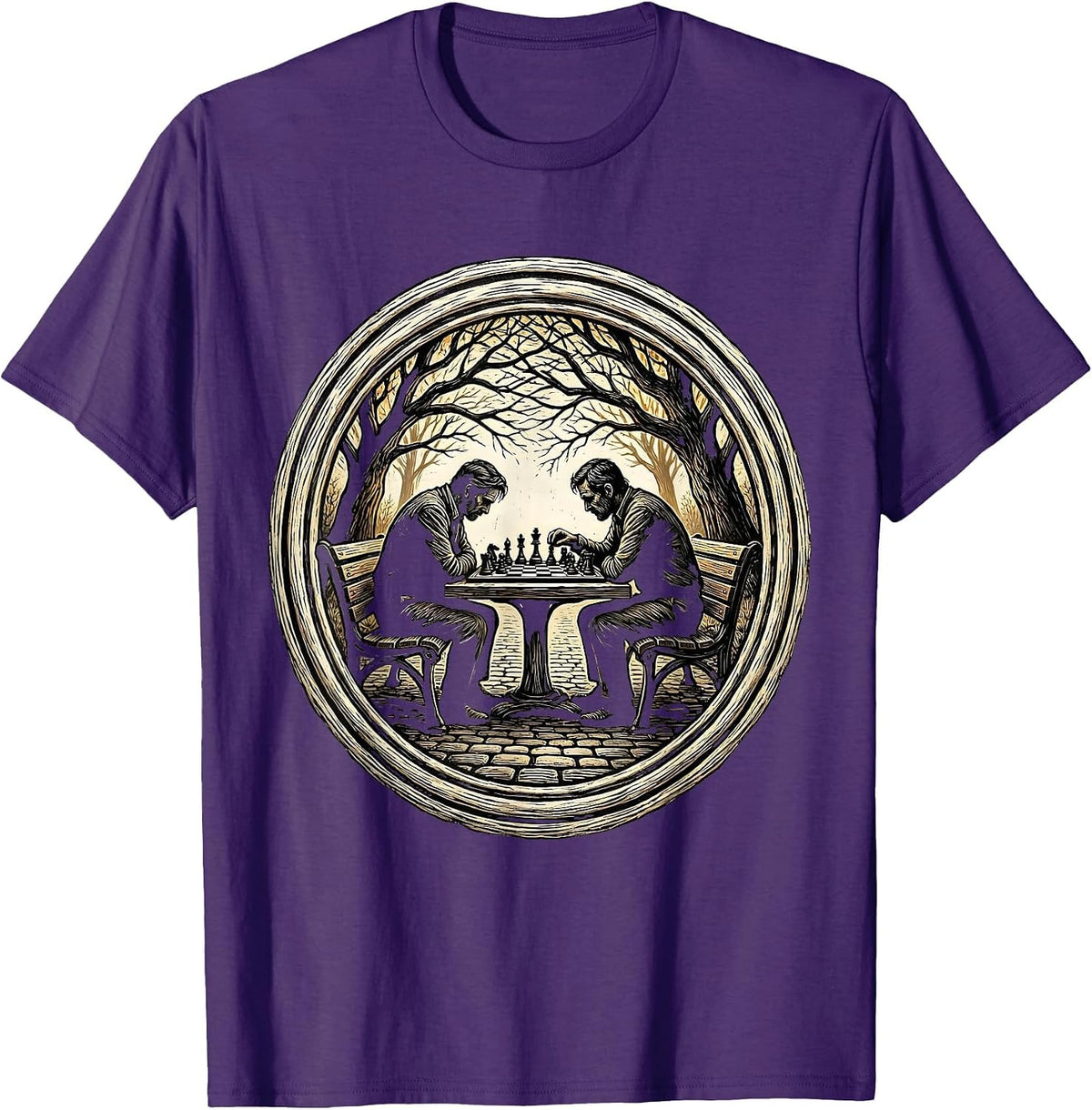 New York Chess Players in the Park Illustration T-Shirt - Purple