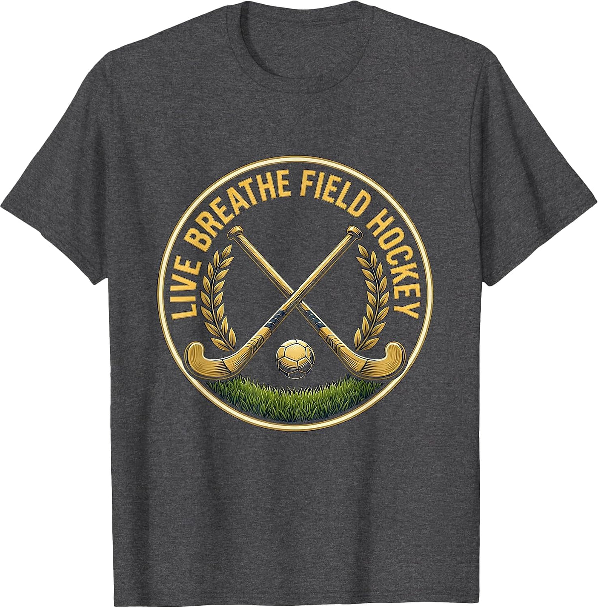 Live Breathe Field Hockey Graphic Design T-Shirt - Dark Heather Grey