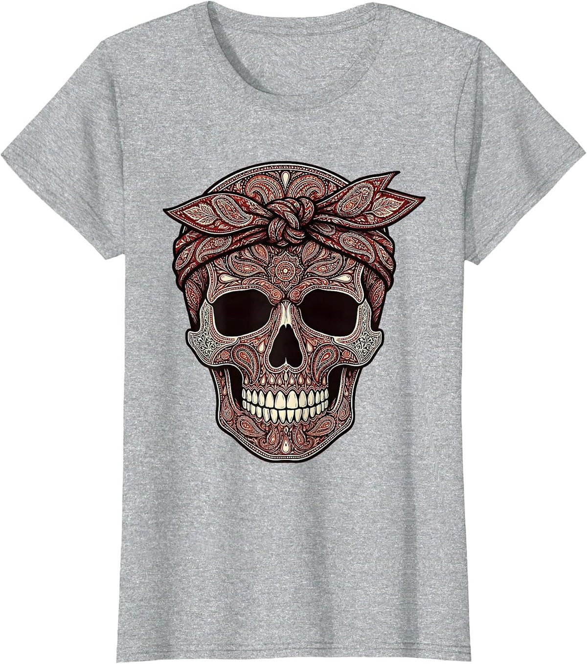 Women's Skull Knotted Bandana Headband Graphic T-Shirt - Heather Grey
