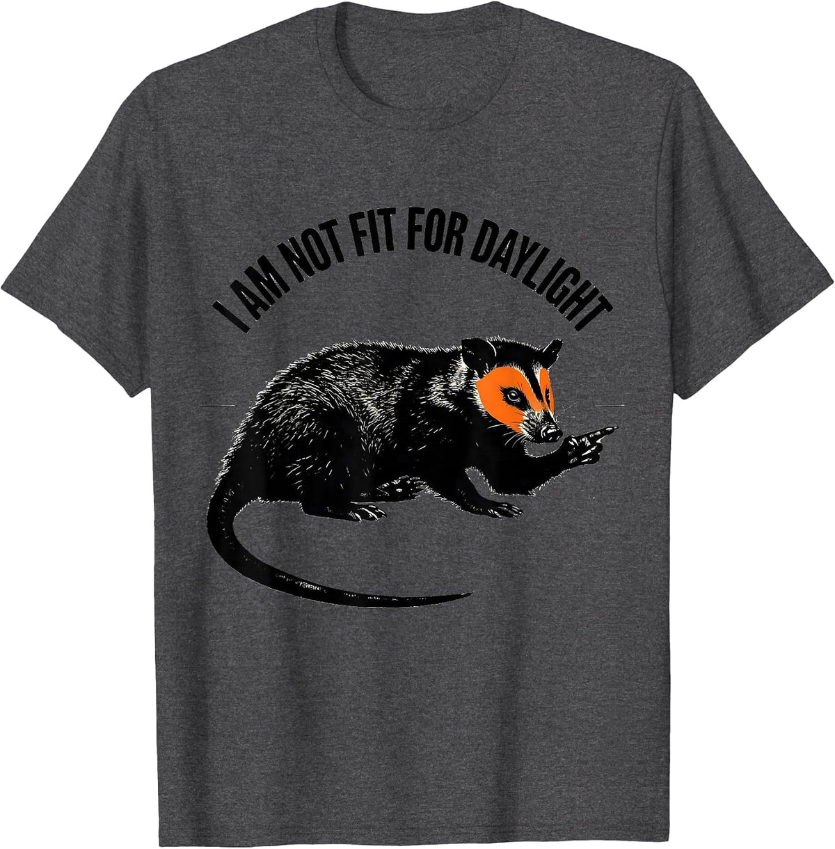 Men's I Am Not Fit For Daylight Funny Opossum Stencil Graphic T-Shirt - Dark Heather Grey