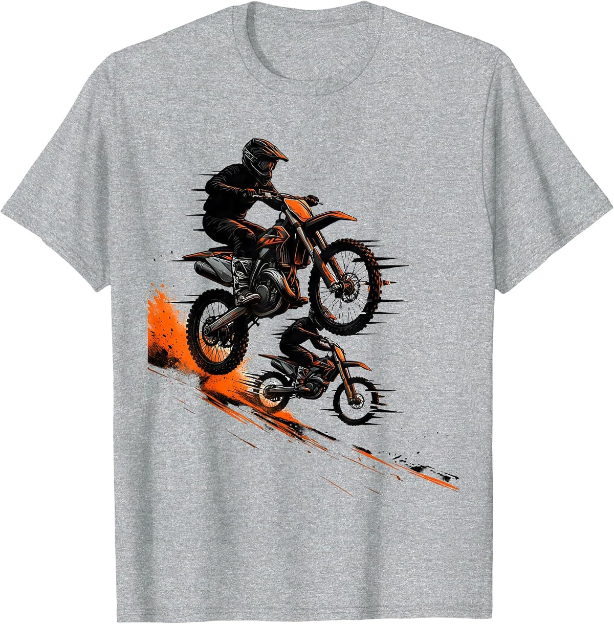 Men's Dirt Bike Rider Retro Motocross Action Silhouette T-Shirt - Heather Grey