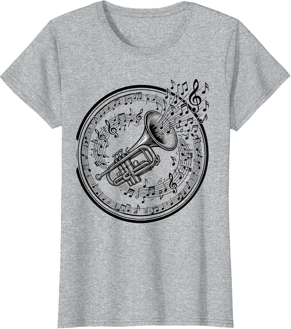Trumpet Overflowing With Musical Notes Music Teacher T-Shirt - Heather Grey