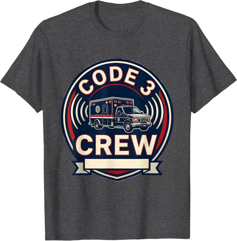 Men's Code 3 Crew EMS Paramedic EMT 911 Dispatcher Humor T-Shirt - Dark Heather Grey