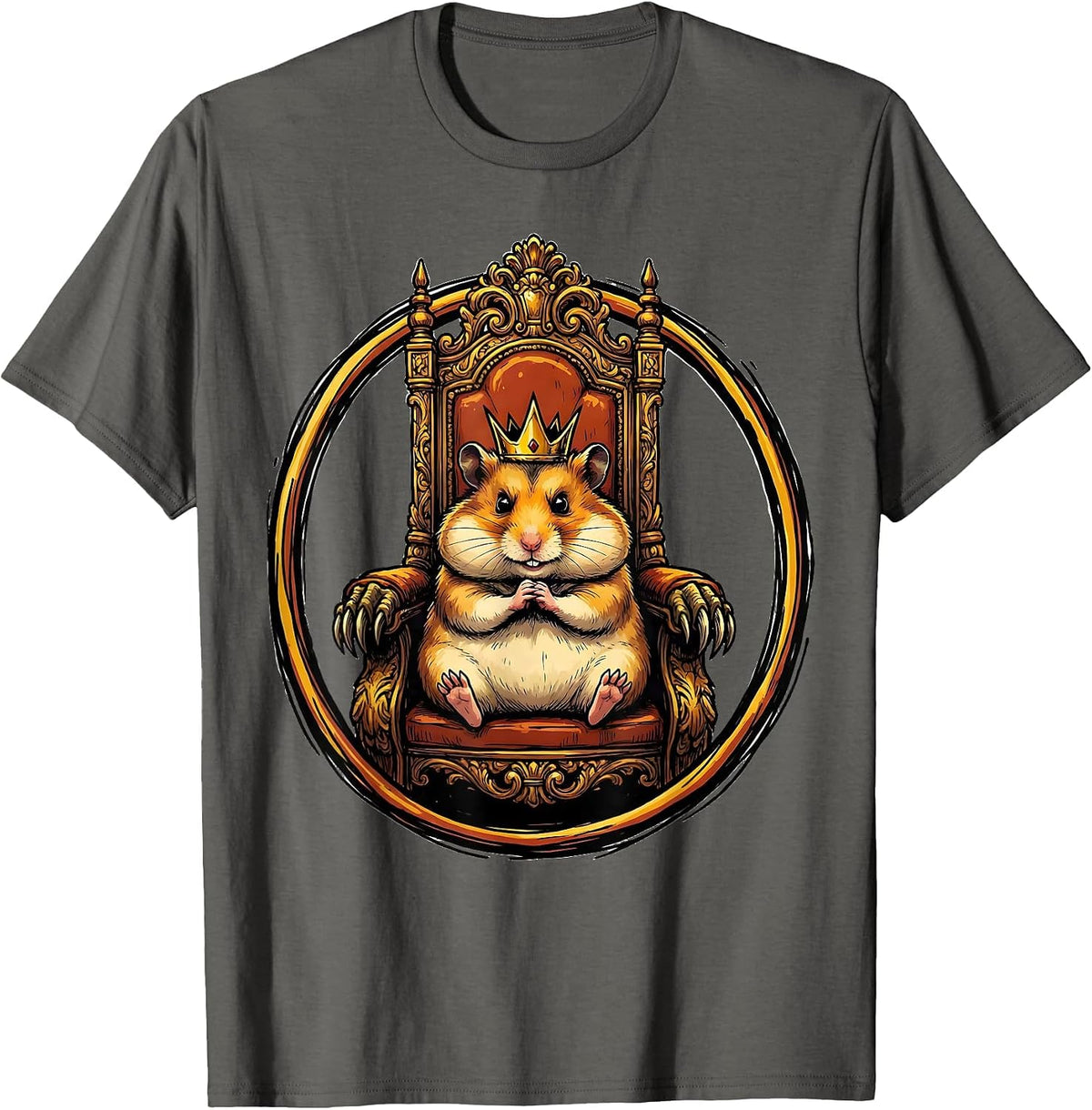Evil Genius Hamster on an Oversized Throne T-Shirt - Asphalt Grey