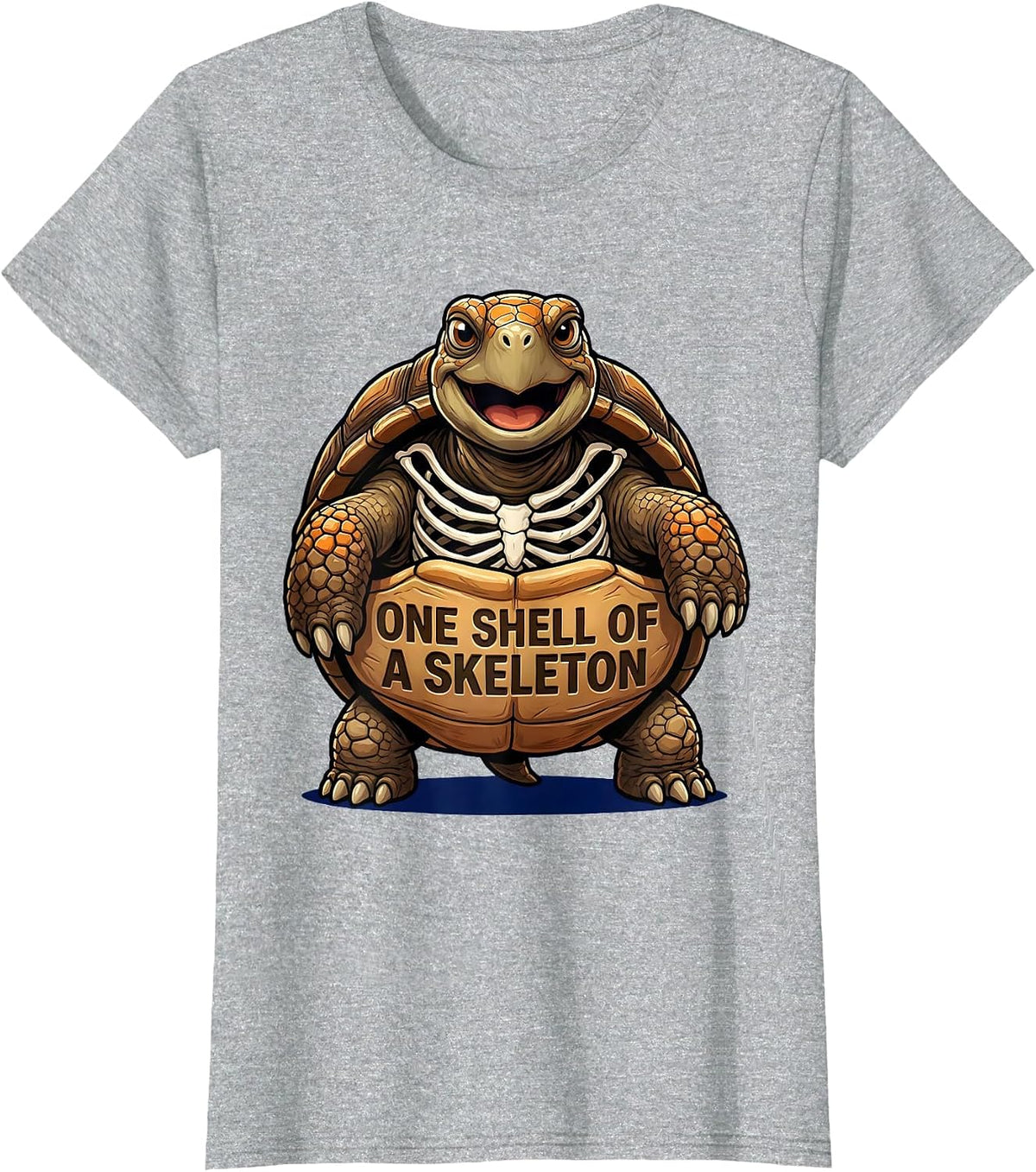 One Shell Of A Skeleton Cartoon Halloween Turtle Costume T-Shirt - Heather Grey