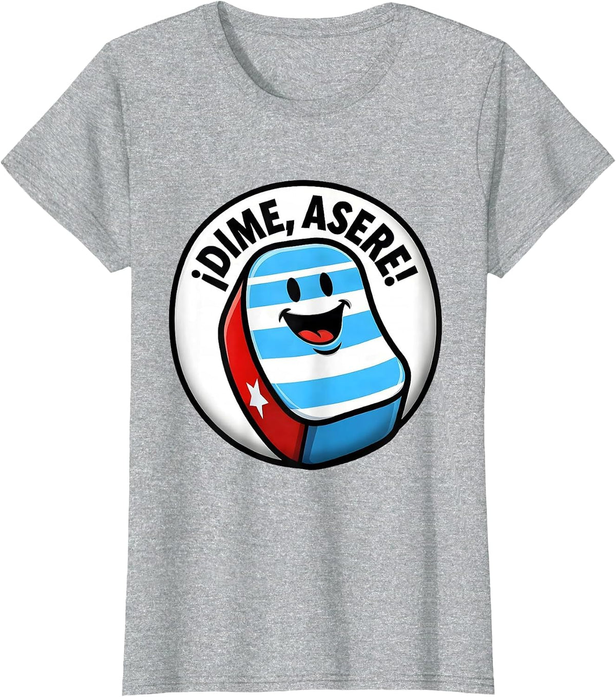Women's ¡Dime, Asere! Cartoon Cuban Heritage Flag Pride Family Humor T-Shirt - Heather Grey