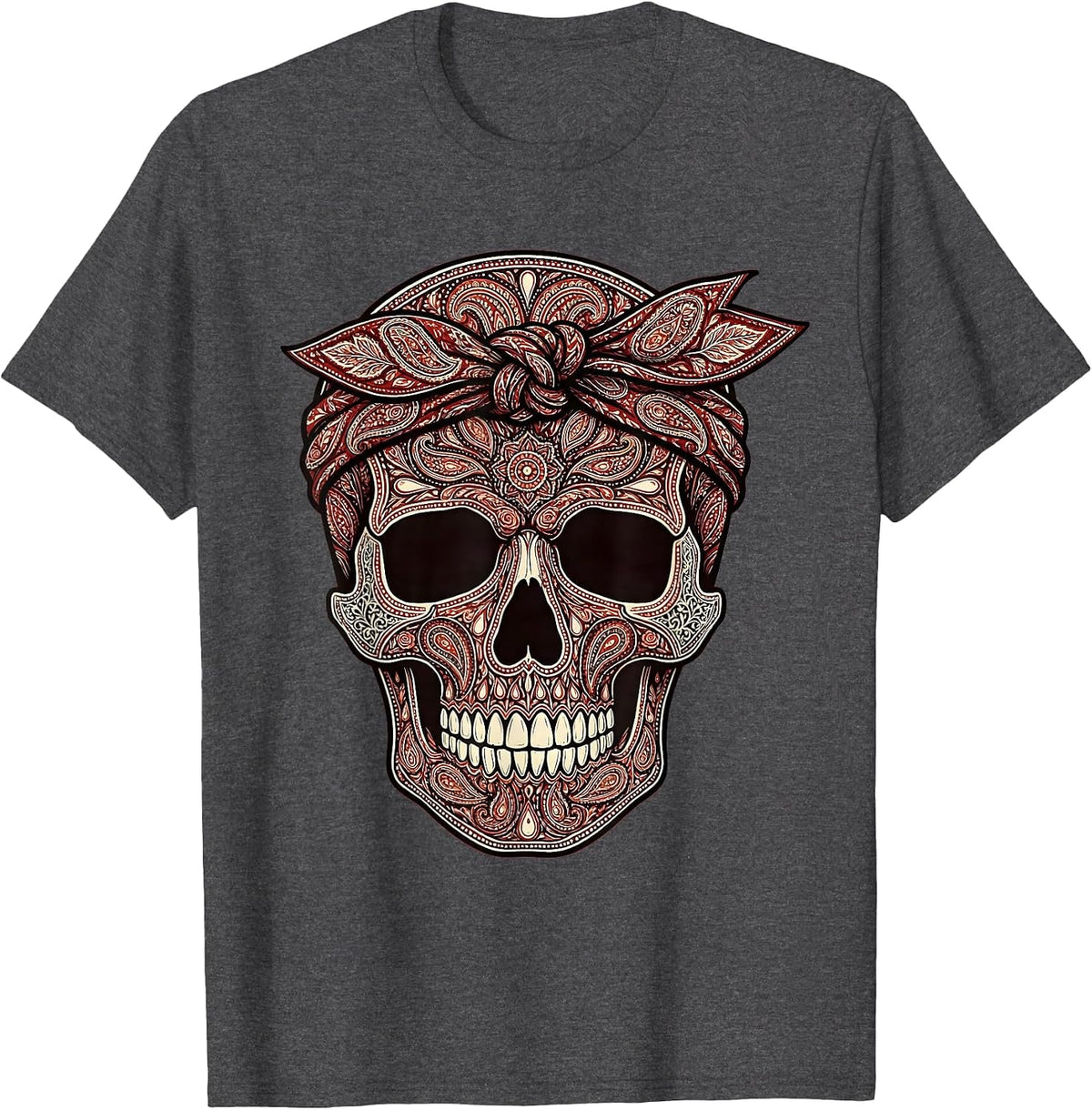 Men's Skull Knotted Bandana Headband Graphic T-Shirt - Dark Heather Grey