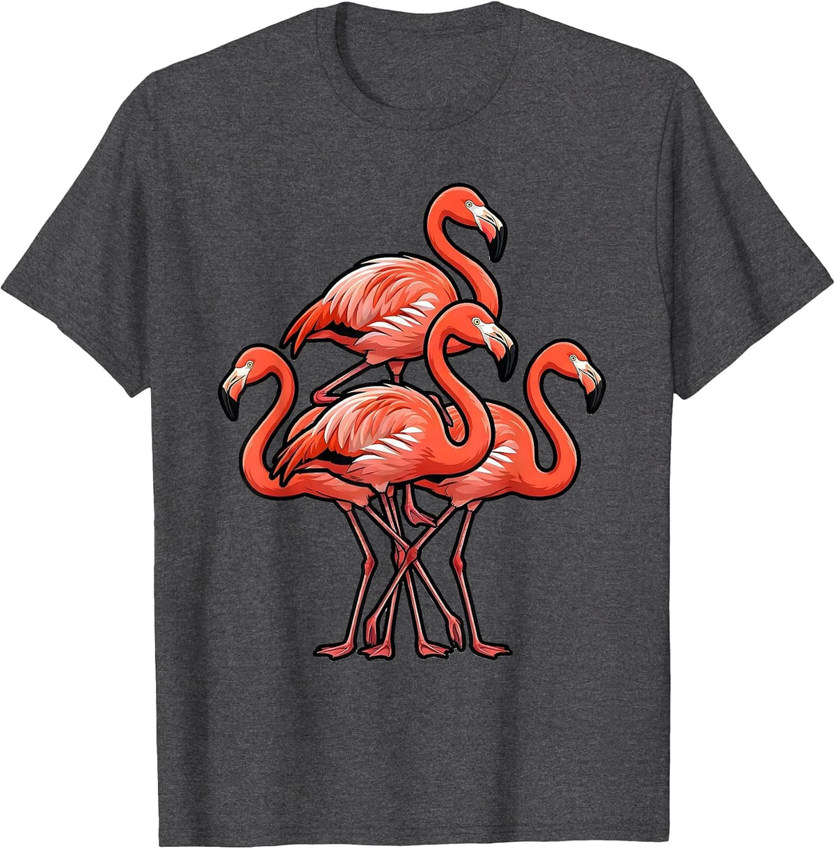 Cartoon Flamingo Stack Flamingo Lover Humor Gift T-Shirt - Dark Heather Grey