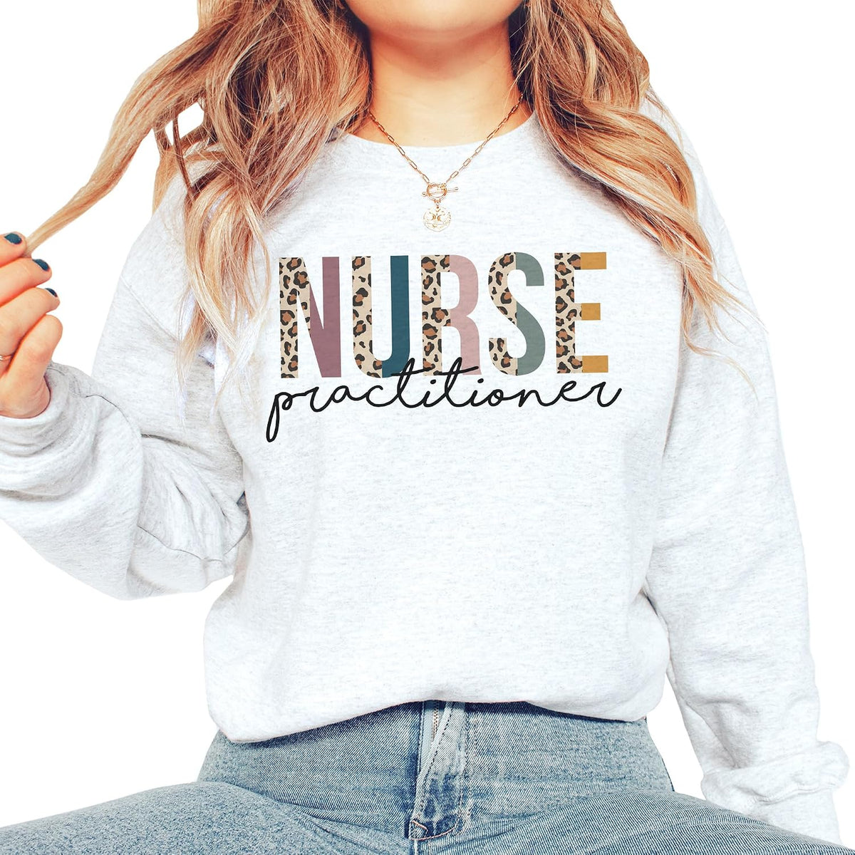 Nurse Practitioner NP Sweatshirt, Cute Half Leopard Sweater, NP Nurse Gift, Nursing School Grad, Nurse Week Unisex Long