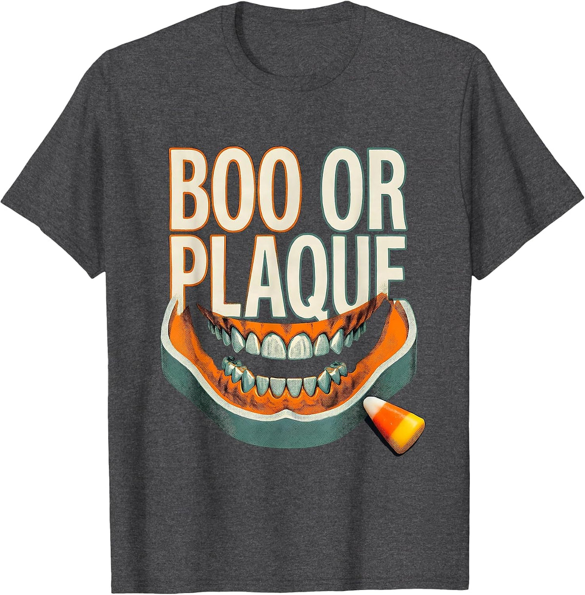 Boo Or Plaque Funny Dental Hygienist Halloween Work Humor T-Shirt - Dark Heather Grey