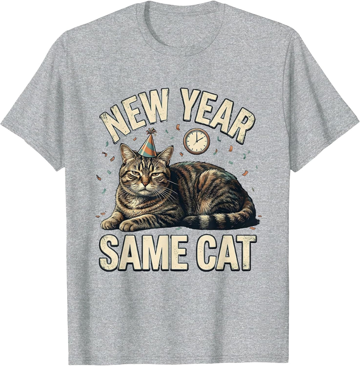 Men's New Year Same Cat Funny Distressed Cat Lover Humor T-Shirt - Heather Grey