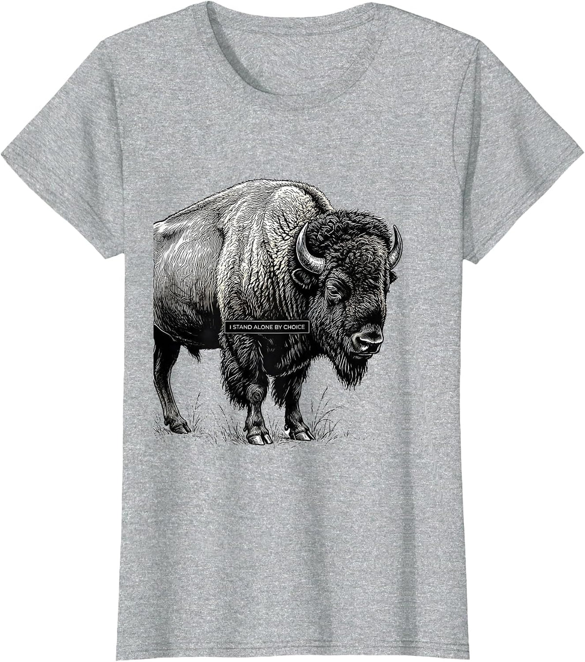 I Stand Alone By Choice Vintage Bison Lover American Buffalo T-Shirt - Heather Grey