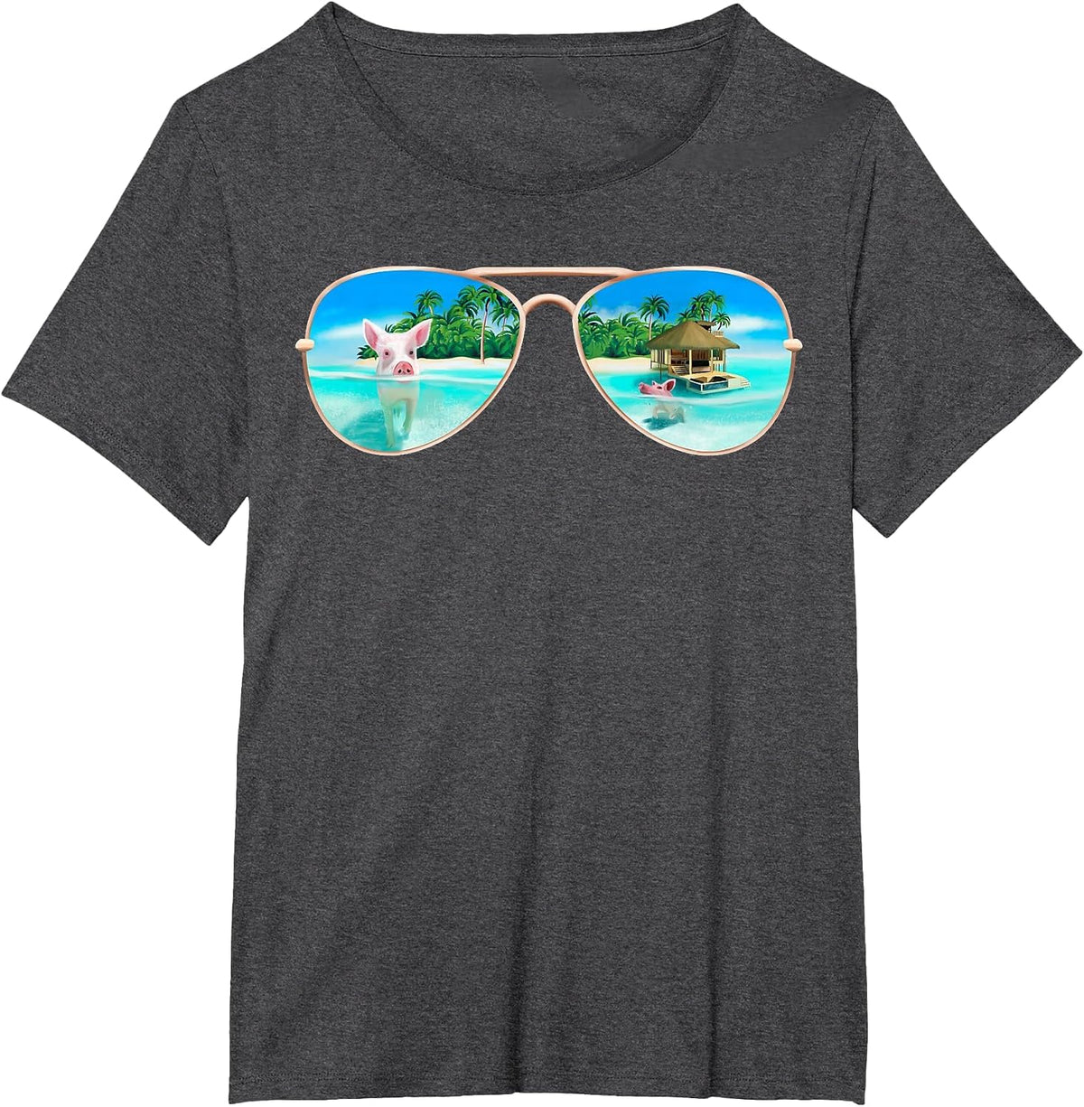 Swimming Bahamas Pigs T-Shirt Summer Vacation Sunglasses T-Shirt - Dark Heather Grey