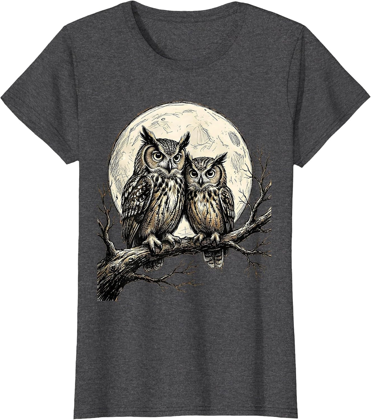 Women's Owl Couple Moonlit Branch Mom and Dad Gift T-Shirt - Dark Heather Grey