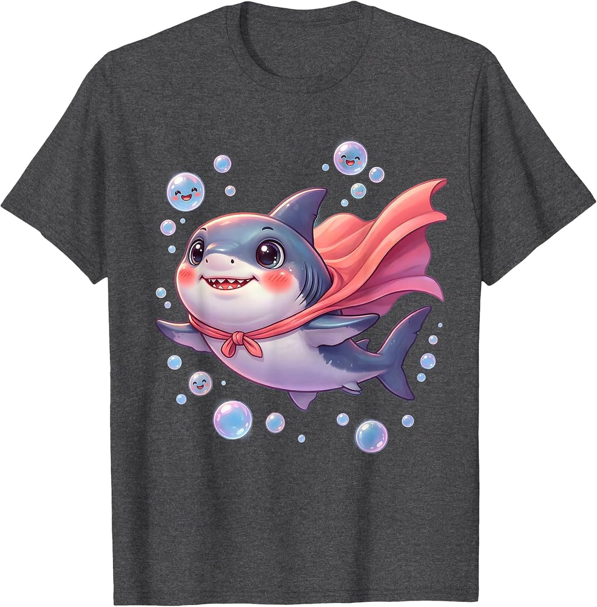 Mommy Shark Superhero Cape Flying Bubbles T-Shirt - Dark Heather Grey