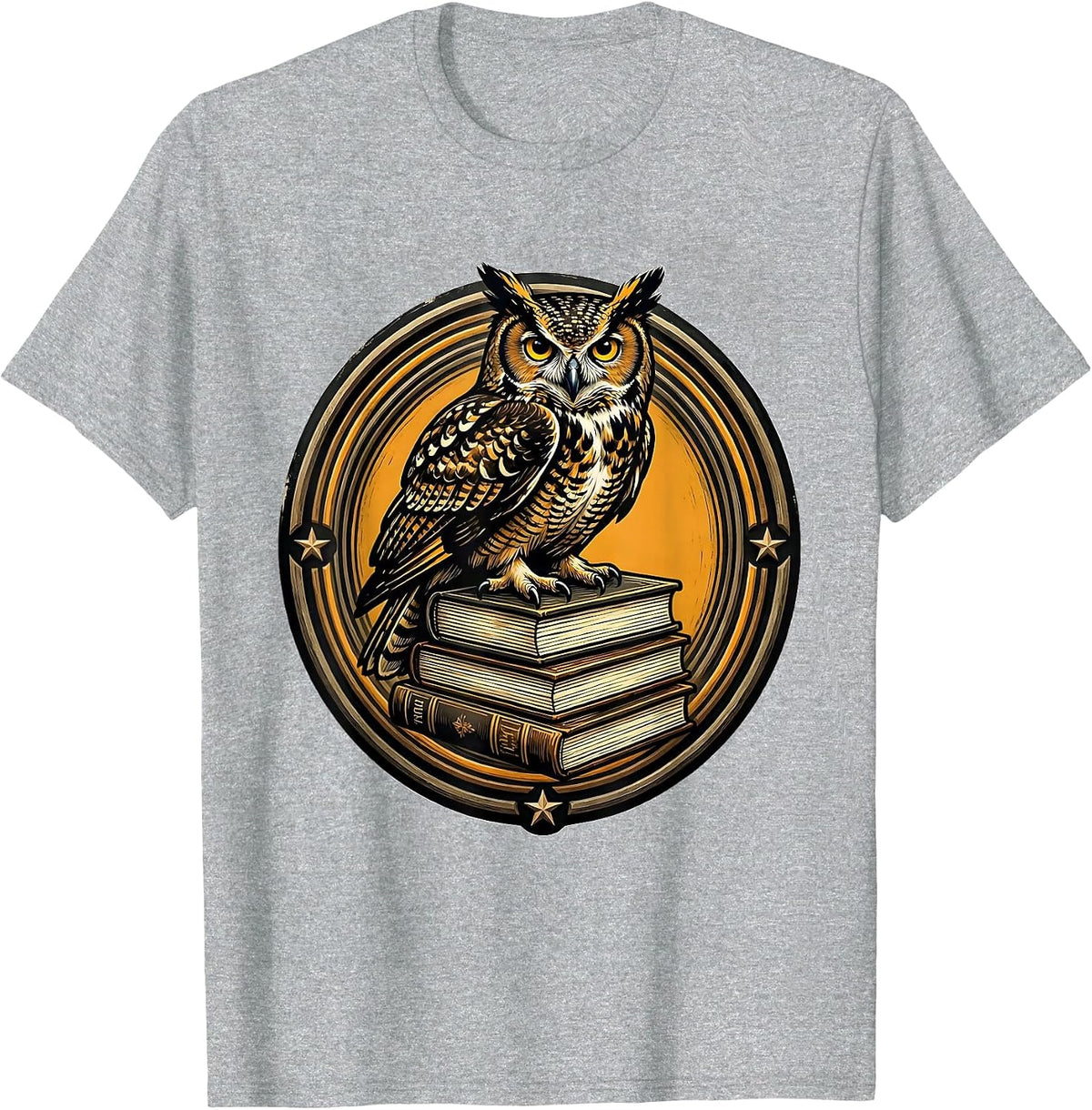 Men's Wise Owl Perched on Stack of Books Illustration T-Shirt - Heather Grey