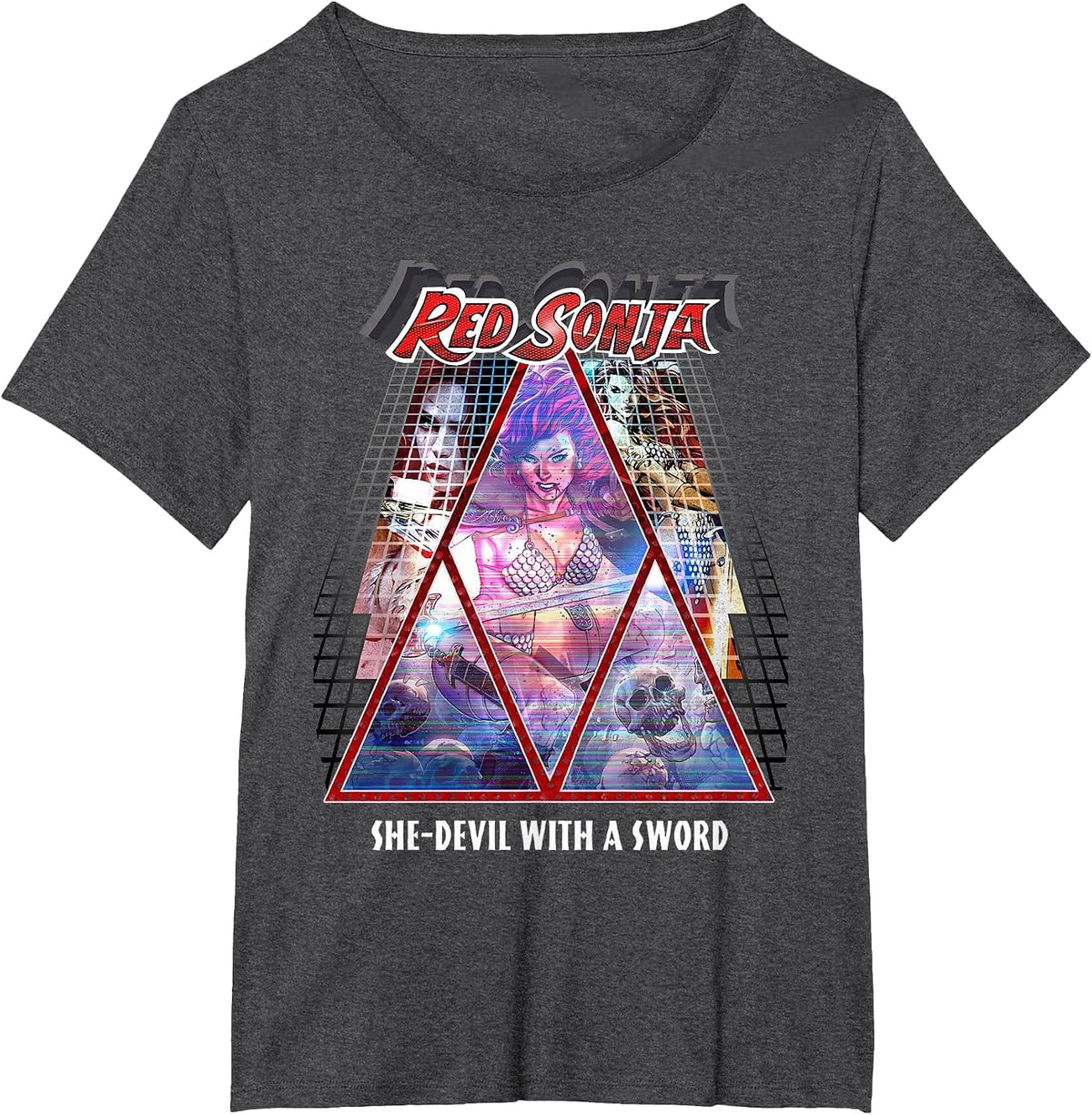Red Sonja Poster Synthwave Redhead Epic Cyberpunk Retro 80s T-Shirt - Dark Heather Grey