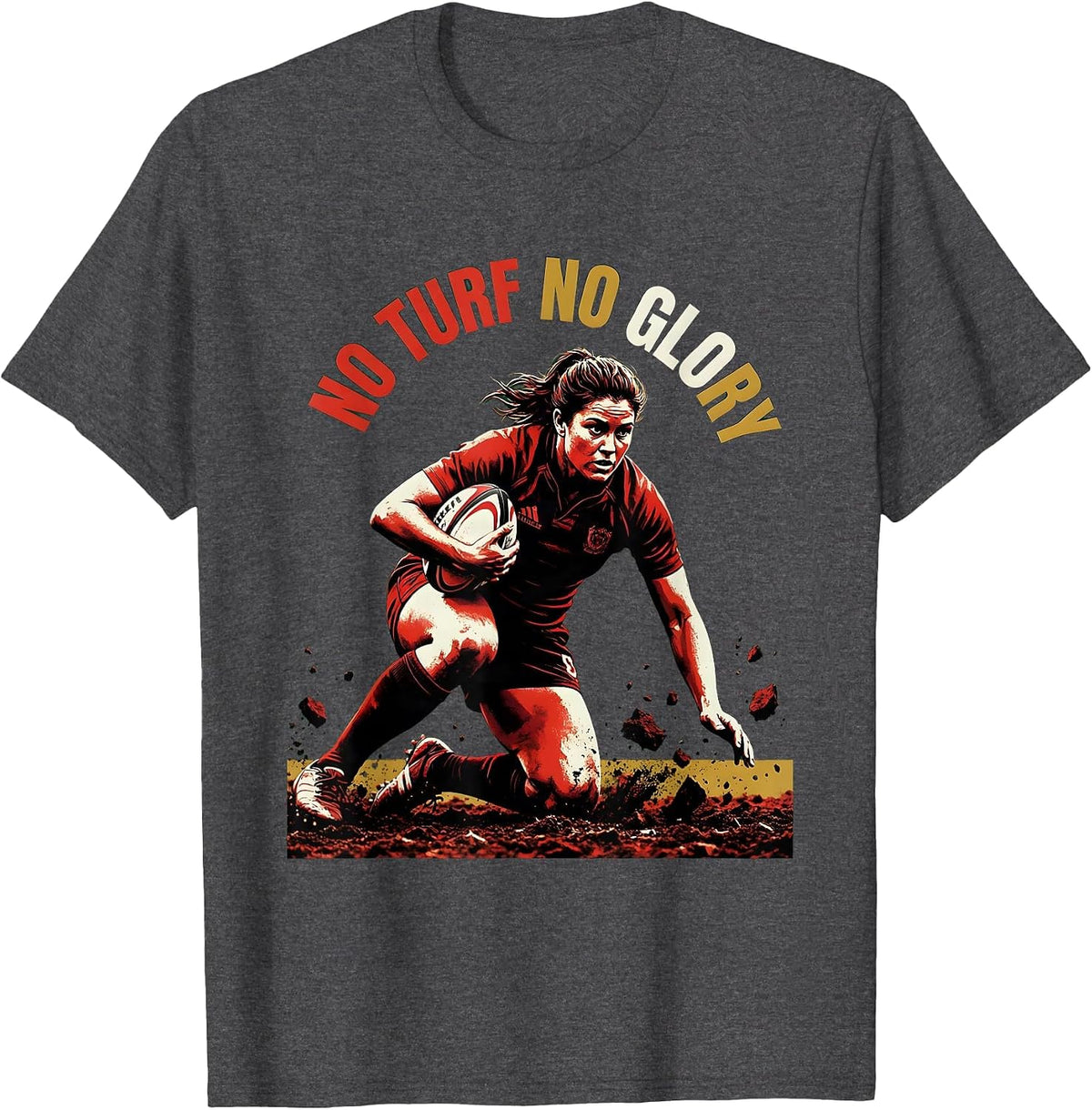 No Turf No Glory Rugby Graphic Design T-Shirt - Dark Heather Grey