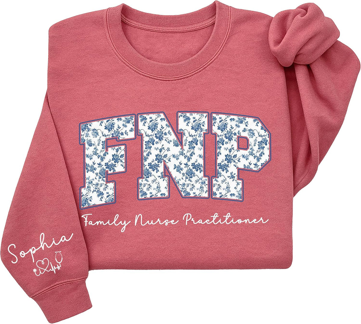 Personalized Nurse Sweatshirt with Floral Letters, Custom Name on Sleeve, Gifts for Medical Staff Uniform - Family Nurse