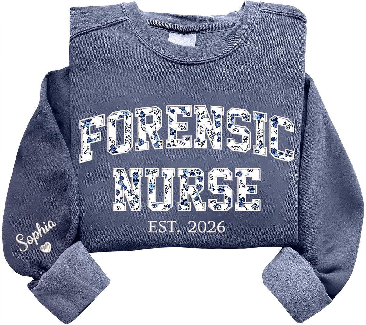 Chillever Personalized Embroidered Floral Applique Sweatshirt, Custom Any Profession Gift, Appreciation Crewneck - Forensic