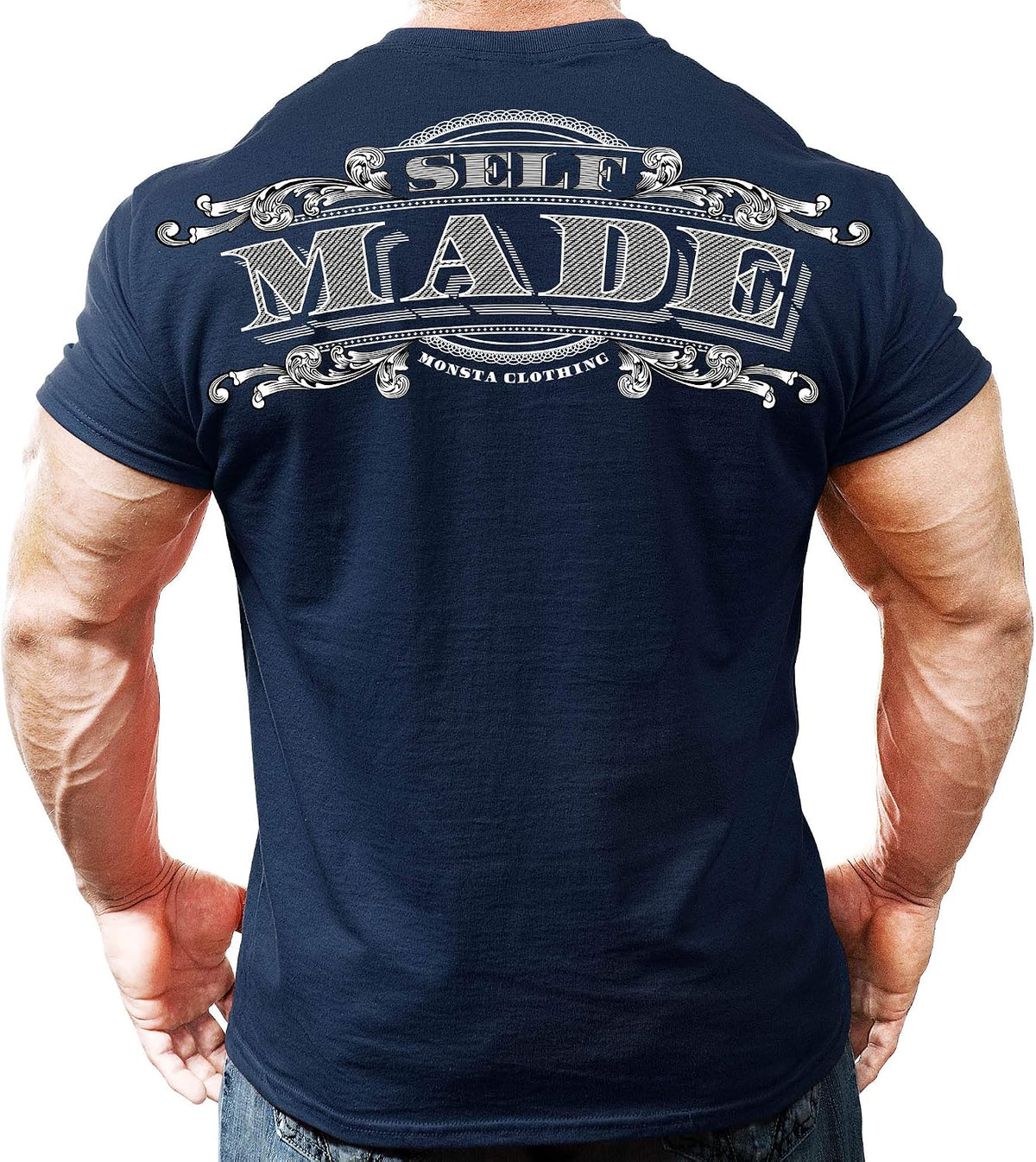 Monsta Clothing Co. Men's Bodybuilding Workout (Self Made) Athletic Gym T-Shirt - Navy