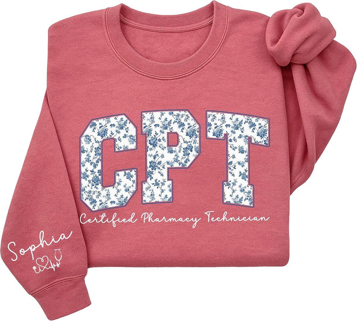 Personalized Nurse Sweatshirt with Floral Letters, Custom Name on Sleeve, Gifts for Medical Staff Uniform - Certified