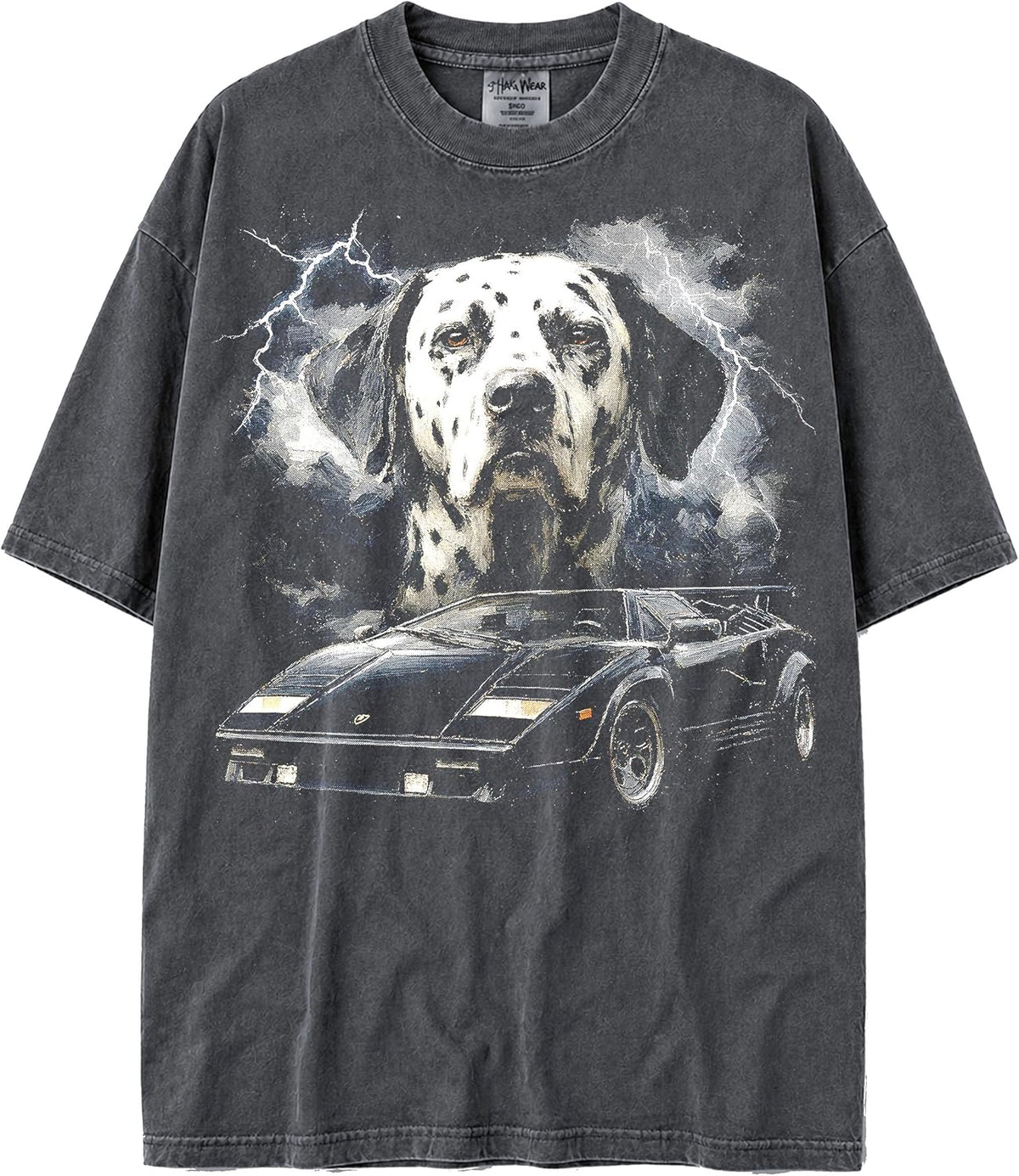Shaka Wear USA MAX-Heavyweight Oversized 100% Faded Cotton 80s Dog Night Tshirt for Men & Women 7.5oz - Dalmatian