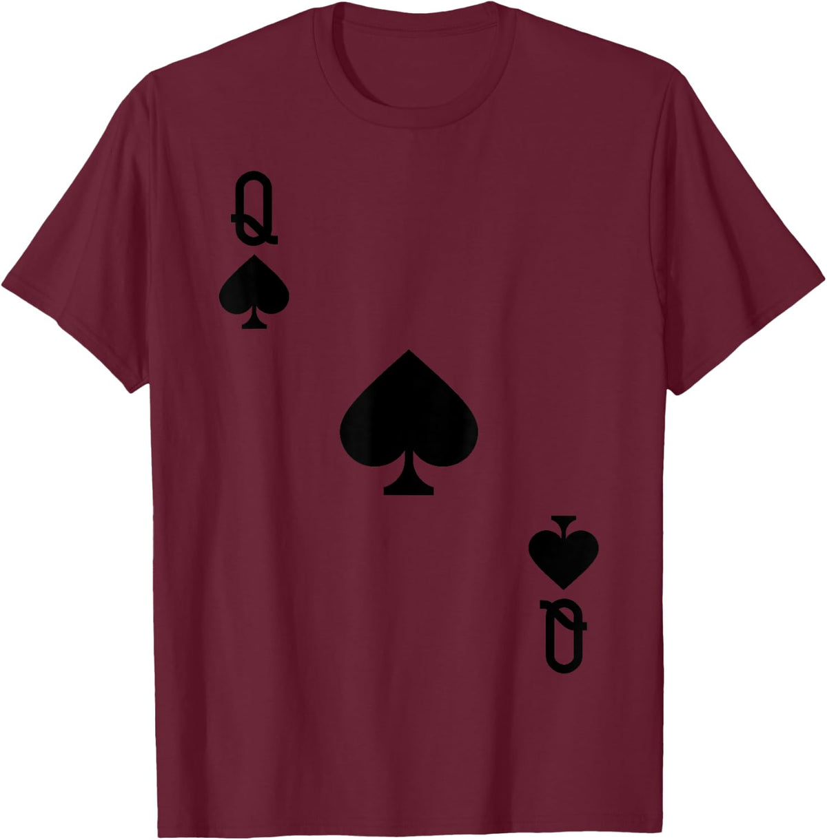 Queen of Spades Costume T-Shirt Halloween Deck of Cards T-Shirt - Burgundy
