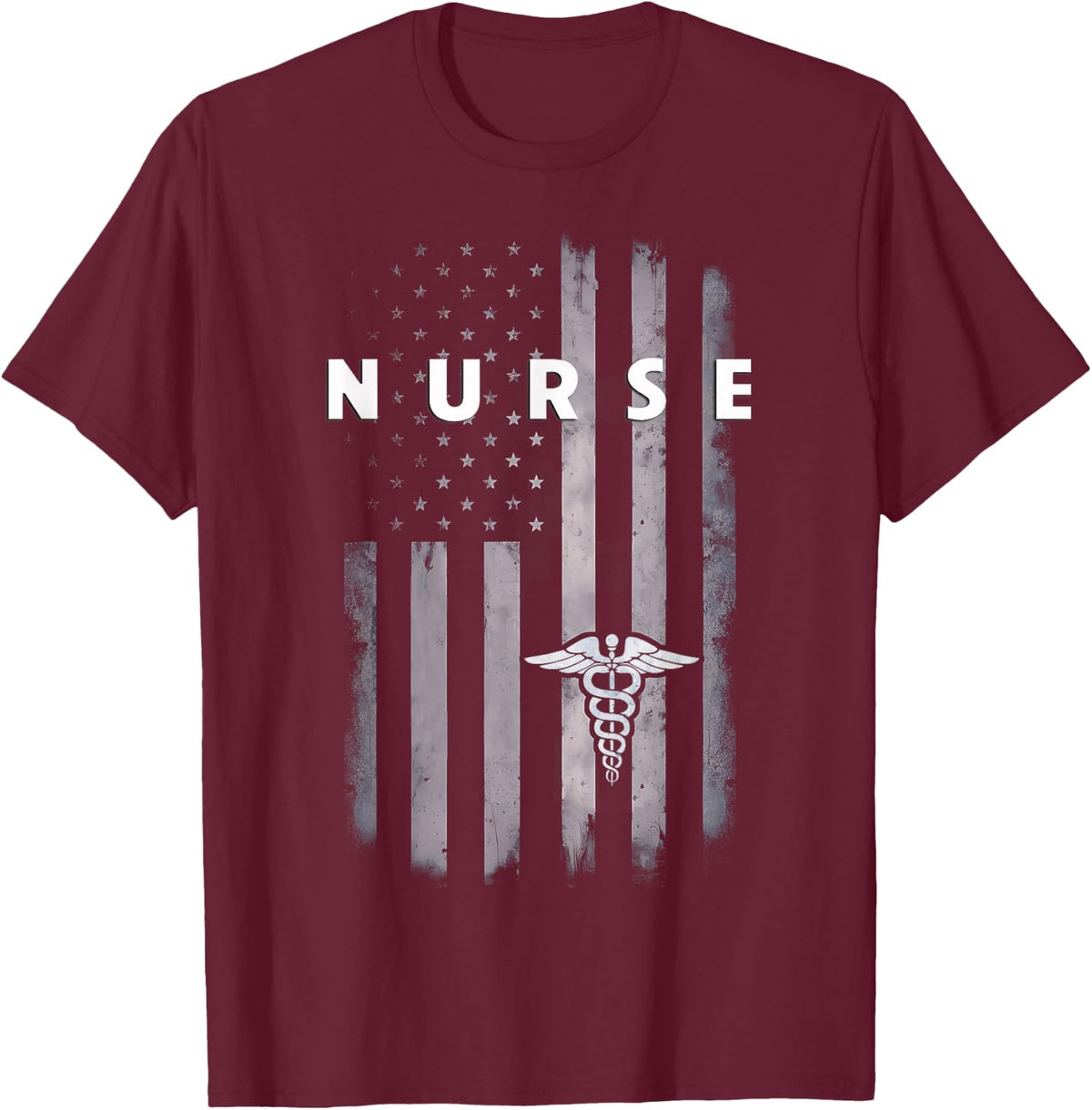 Grunge American Flag for RN, LPN, CNA Patriotic Nurse T-Shirt - Burgundy