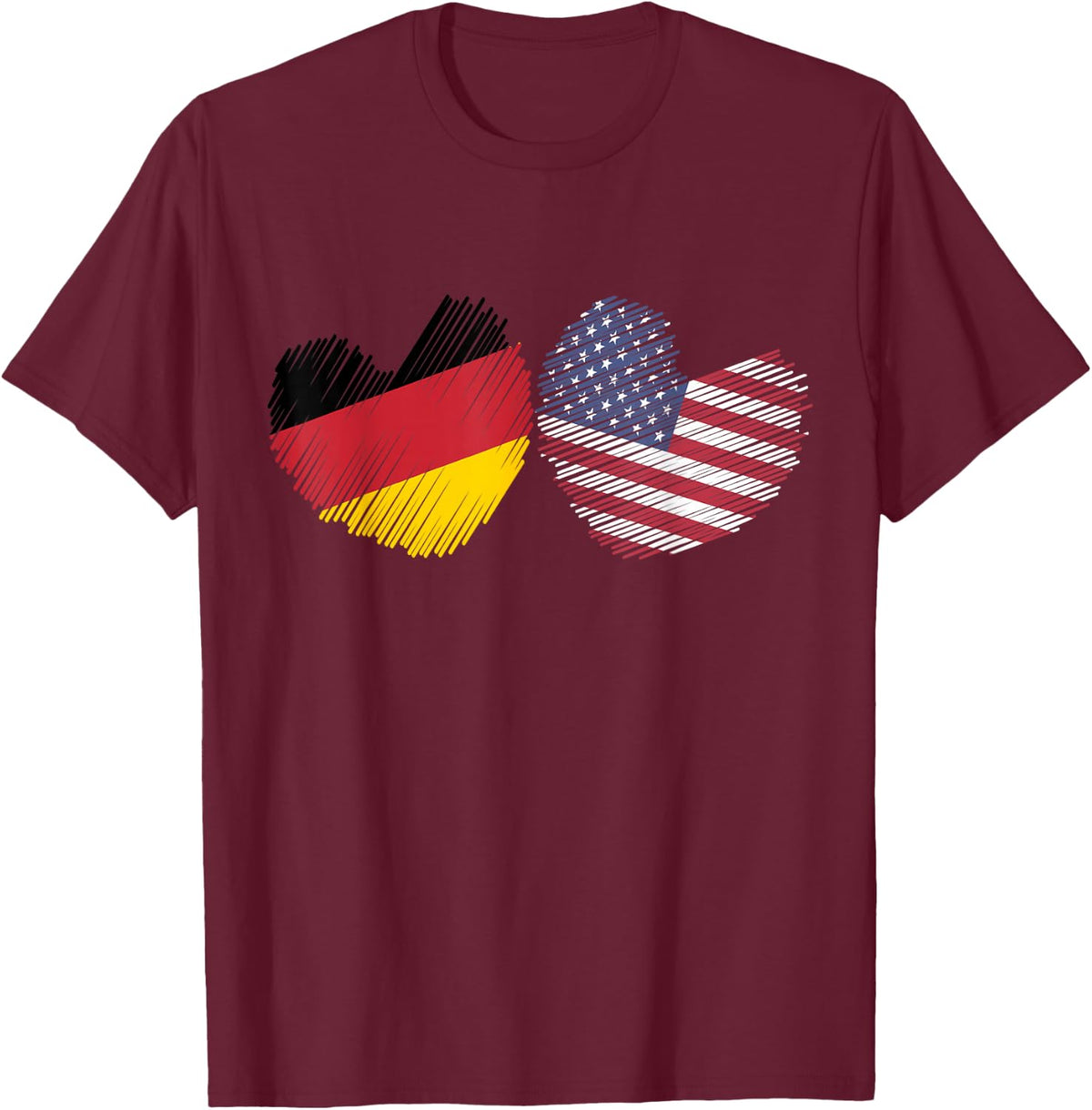 Germany USA Heart Germany Flag American Flag Grunge Heart T-Shirt - Burgundy
