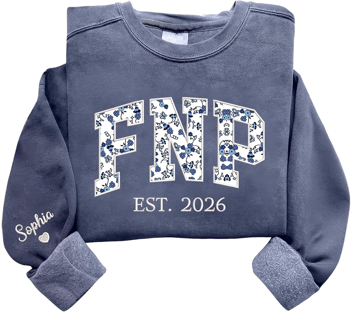 Chillever Personalized Embroidered Floral Applique Sweatshirt, Custom Any Profession Gift, Appreciation Crewneck - Fnp
