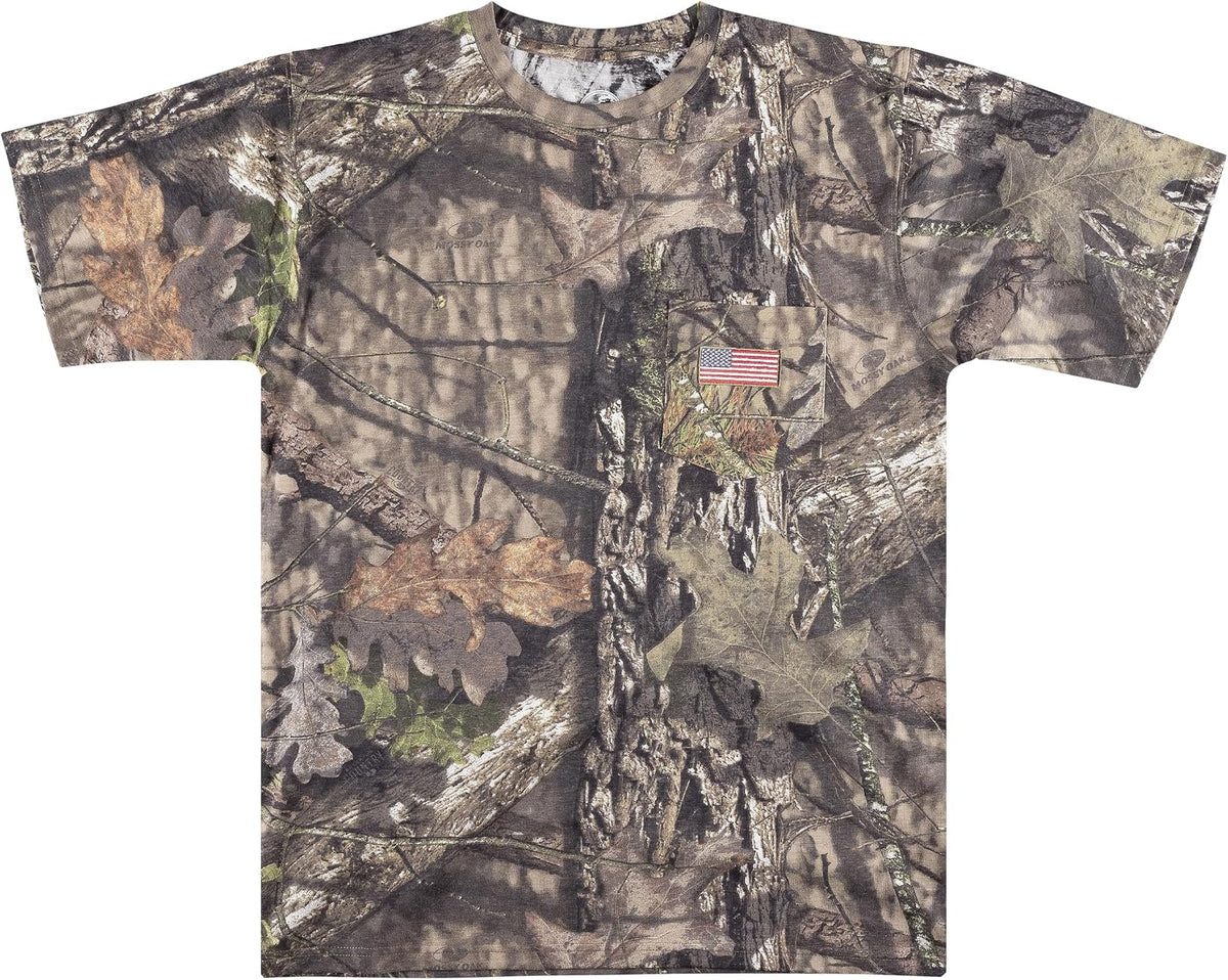 Men's Patriotic Camo T-Shirt for Men, Hunting Apparel with USA Flag Embroidery in Chest Pocket, Great Camouflage - Mo Old