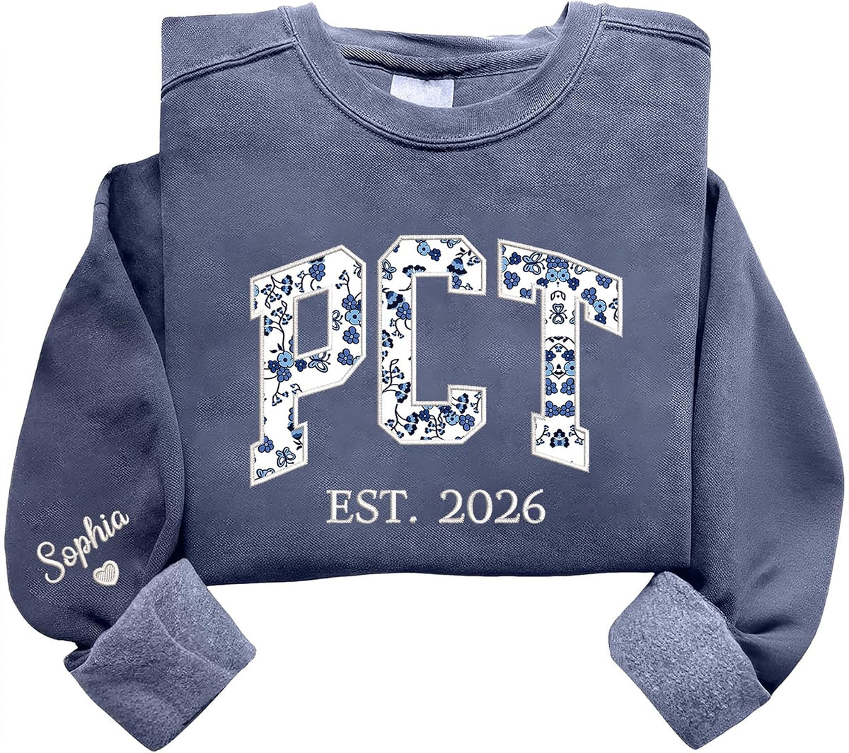 Chillever Personalized Embroidered Floral Applique Sweatshirt, Custom Any Profession Gift, Appreciation Crewneck - Pct