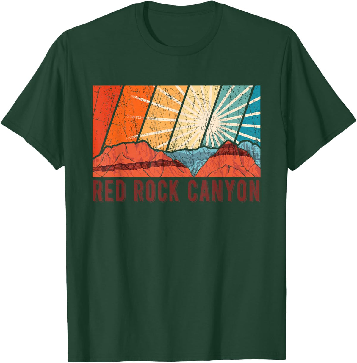 Retro Red Rock Canyon Nevada Souvenir Graphic Themed Print T-Shirt - Dark Green