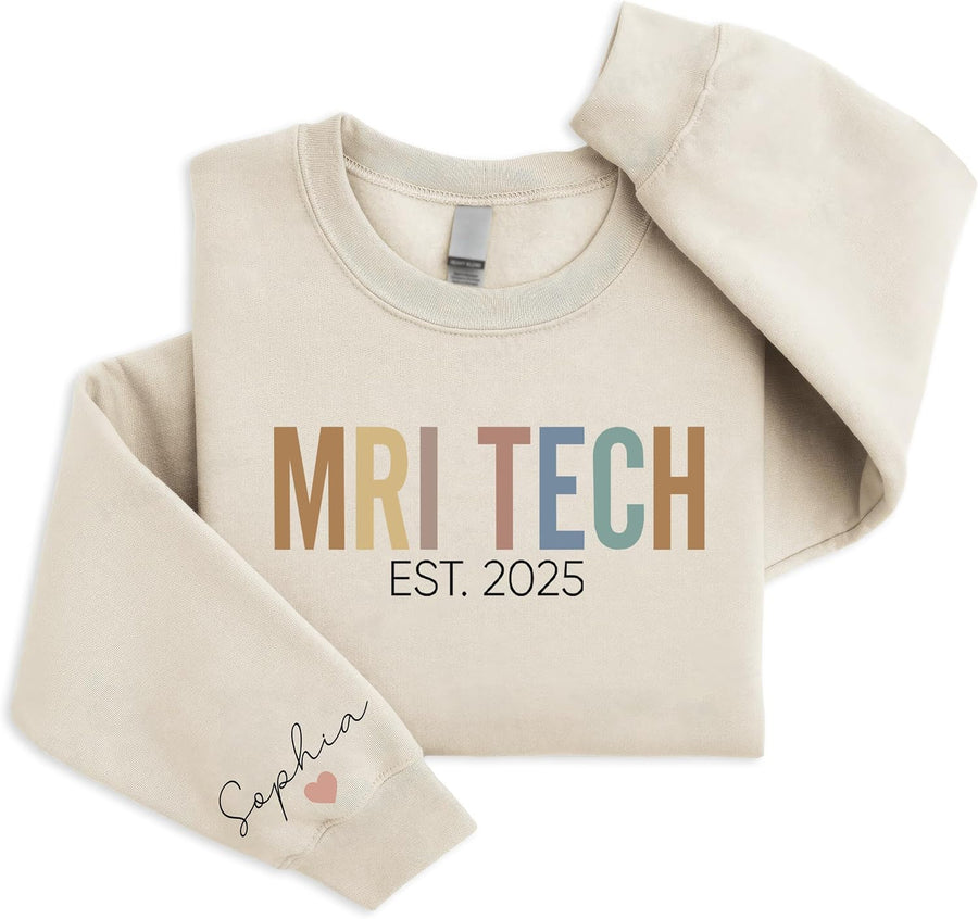 Custom MRI Tech Sweatshirt with Name on Sleeve, Personalized Radiology Imaging Crewneck Gift for MRI Technician, Magnetic