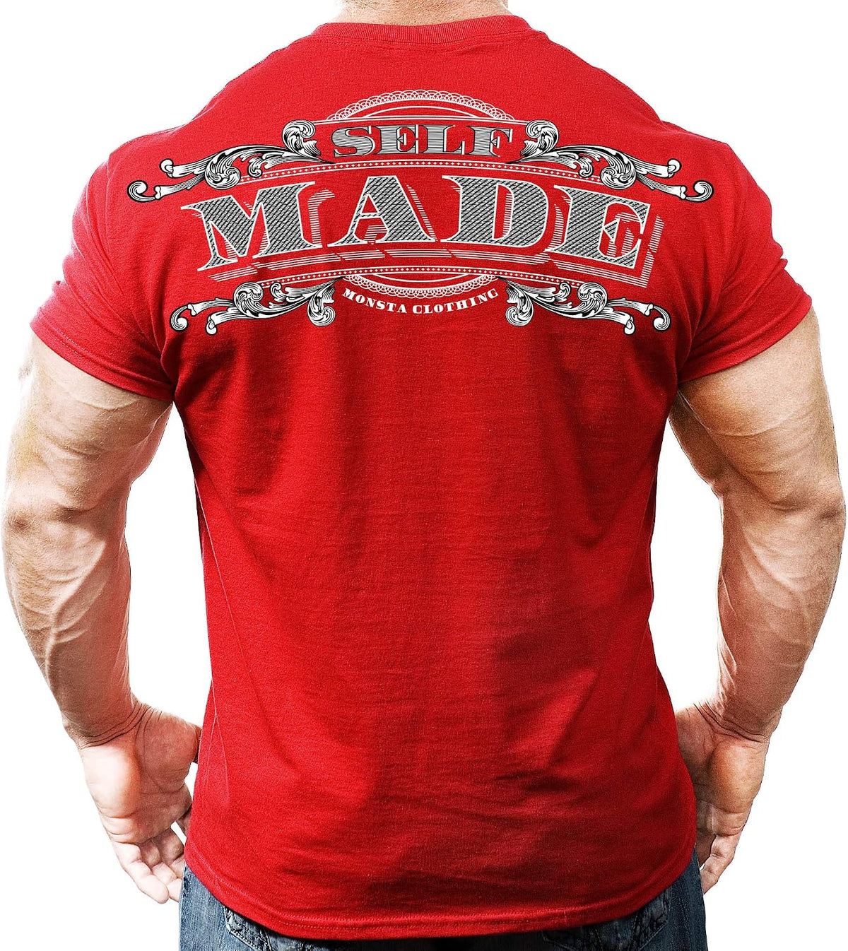 Monsta Clothing Co. Men's Bodybuilding Workout (Self Made) Athletic Gym T-Shirt - Red
