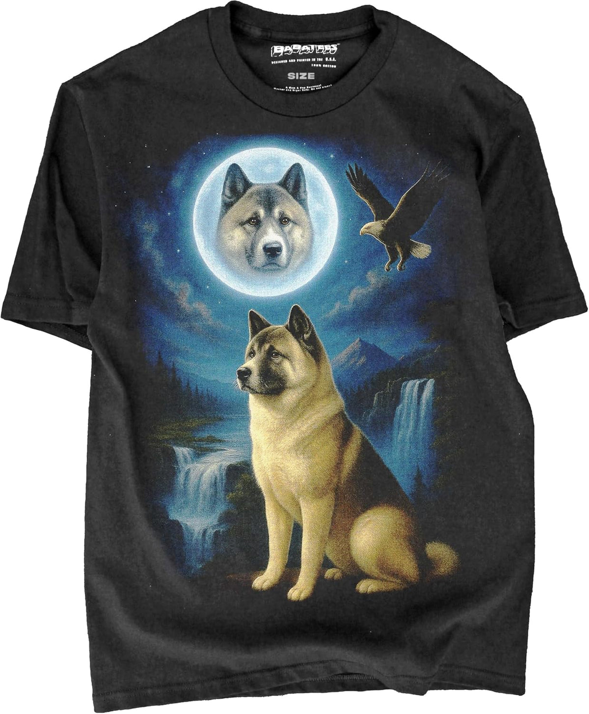 BABATEES Dog Dad & Mom Black Tshirt for Men & Women of Dogs Howling at The Moon, 100% Cotton - Akita